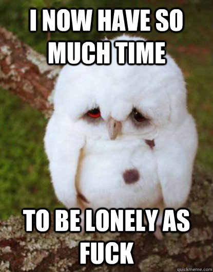 I now have so much time to be lonely as fuck  Depressed Baby Owl