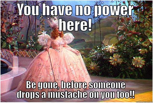 Glinda Mustache - YOU HAVE NO POWER HERE! BE GONE, BEFORE SOMEONE DROPS A MUSTACHE ON YOU TOO!! Misc