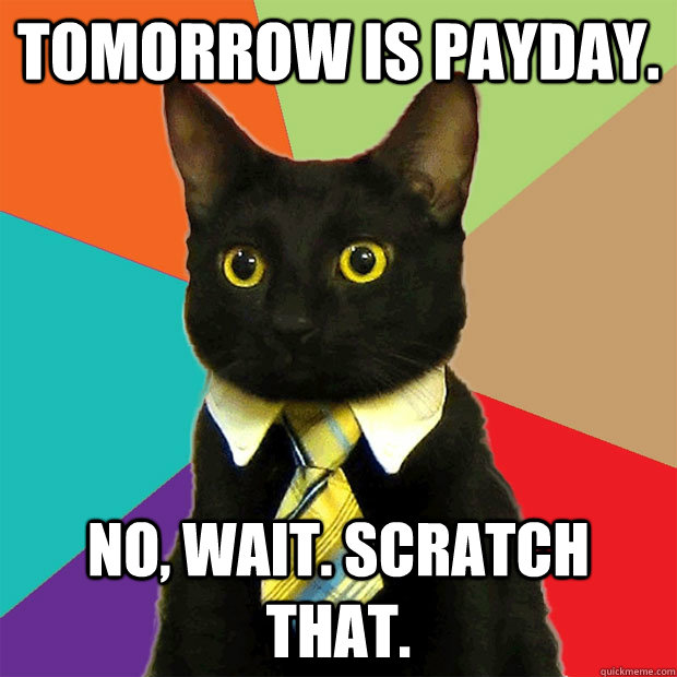 Tomorrow is payday. No, wait. Scratch that. - Tomorrow is payday. No, wait. Scratch that.  Business Cat