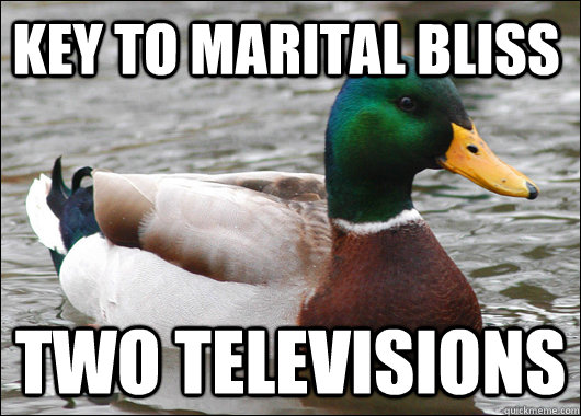 Key to marital bliss Two televisions  Actual Advice Mallard