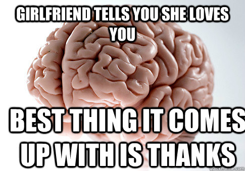 Girlfriend tells you she loves you Best thing it comes up with is Thanks - Girlfriend tells you she loves you Best thing it comes up with is Thanks  Scumbag Brain
