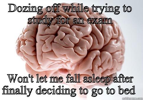 DOZING OFF WHILE TRYING TO STUDY FOR AN EXAM WON'T LET ME FALL ASLEEP AFTER FINALLY DECIDING TO GO TO BED  Scumbag Brain