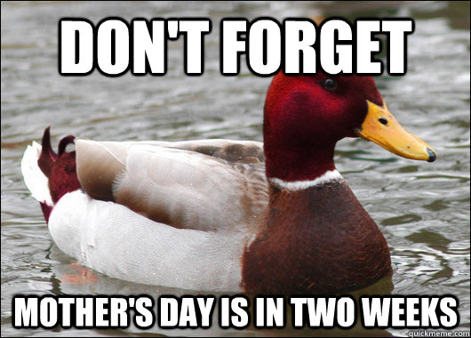 Don't forget mother's day is in two weeks  Malicious Advice Mallard