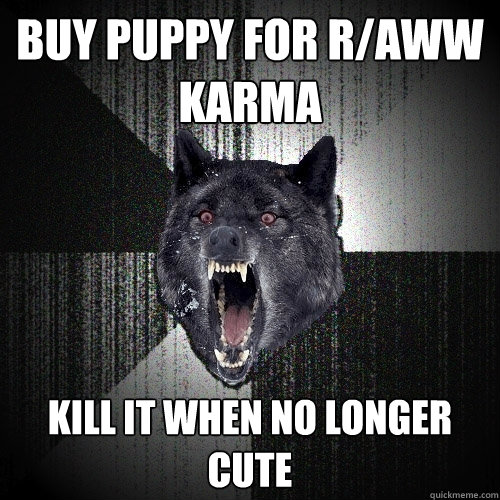 Buy puppy for r/aww karma Kill it when no longer cute  Insanity Wolf