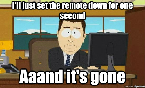 I'll just set the remote down for one second Aaand it's gone  anditsgone