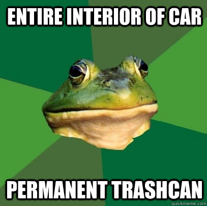 Entire Interior of car permanent trashcan  Foul Bachelor Frog