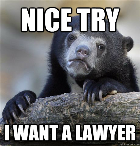 Nice try I want a lawyer  Confession Bear
