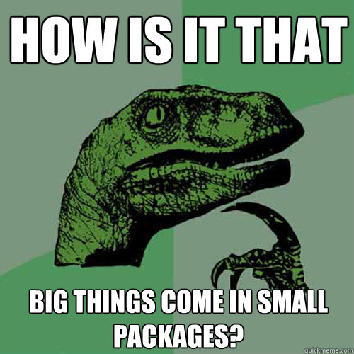 How is it that  big things come in small packages?  - How is it that  big things come in small packages?   Philosoraptor