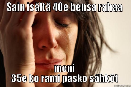 SAIN ISÄLTÄ 40E BENSA RAHAA MENI 35E KO RAMI PASKO SÄHKÖT First World Problems