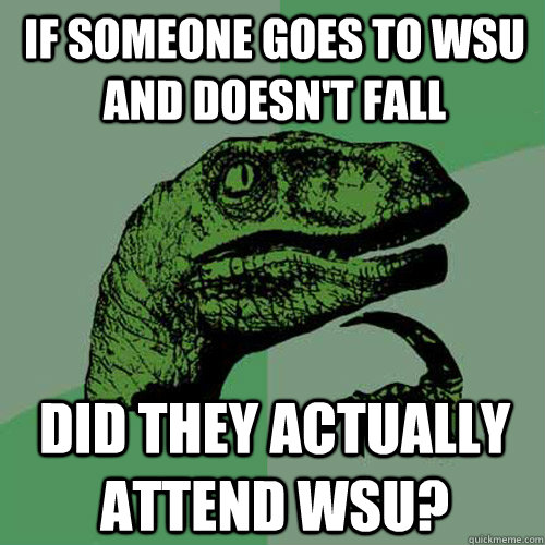 If someone goes to wsu and doesn't fall did they actually attend wsu? - If someone goes to wsu and doesn't fall did they actually attend wsu?  Philosoraptor