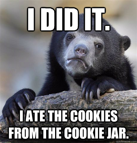 I did it. I ate the cookies from the cookie jar.  Confession Bear