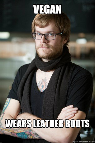 vegan wears leather boots  Hipster Barista