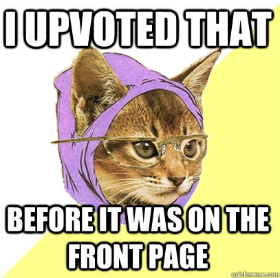 I upvoted that before it was on the front page  Hipster Kitty