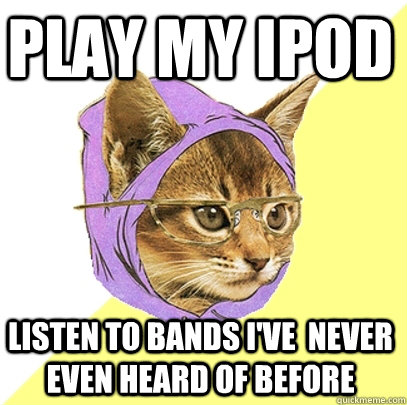 play my ipod Listen to bands I've  never even heard of before  Hipster Kitty