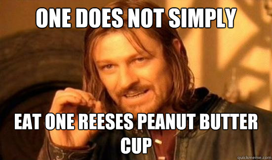 One Does Not Simply eat one reeses peanut butter cup  Boromir