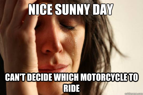 Nice Sunny day Can't decide which motorcycle to ride  First World Problems