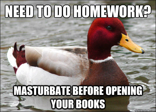 Need to do homework?
 Masturbate before opening your books  Malicious Advice Mallard