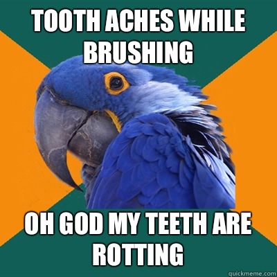 Tooth Aches while brushing OH GOD MY TEETH ARE ROTTING  Paranoid Parrot