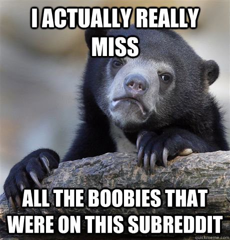 I actually really miss All the boobies that were on this subreddit  Confession Bear