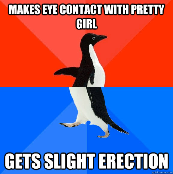Makes eye contact with pretty girl gets slight erection  Socially Awesome Awkward Penguin