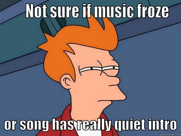       NOT SURE IF MUSIC FROZE   OR SONG HAS REALLY QUIET INTRO Futurama Fry