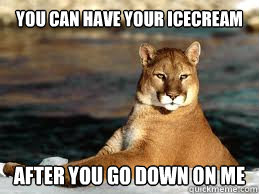 You can have your icecream  after you go down on me  Insanity cougar
