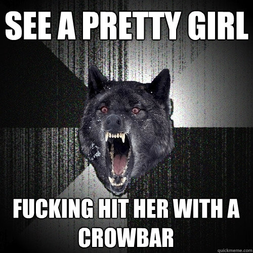 See a pretty girl Fucking hit her with a crowbar  Insanity Wolf