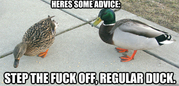 heres some advice: step the fuck off, regular duck.  