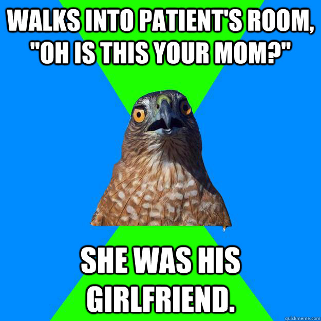Walks into patient's room, 