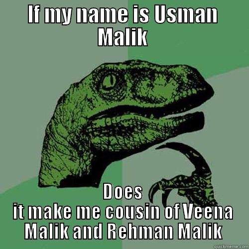 IF MY NAME IS USMAN MALIK DOES IT MAKE ME COUSIN OF VEENA MALIK AND REHMAN MALIK Philosoraptor