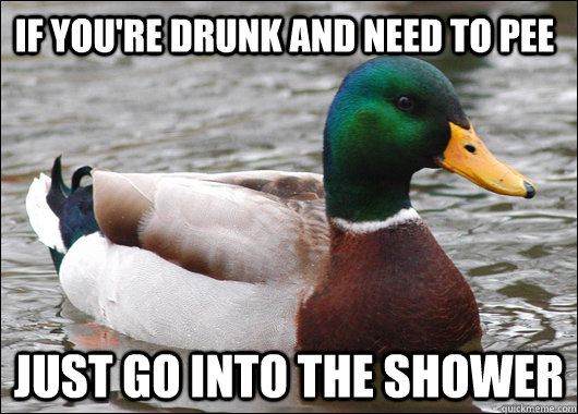 If you're drunk and need to pee just go into the shower  Actual Advice Mallard