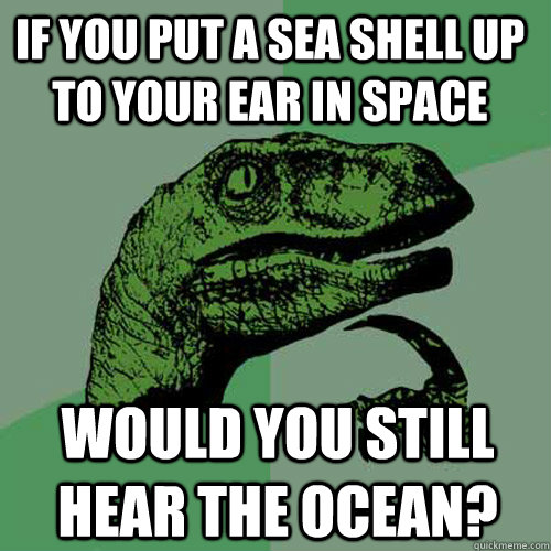 if you put a sea shell up to your ear in space would you still hear the ocean? - if you put a sea shell up to your ear in space would you still hear the ocean?  Philosoraptor