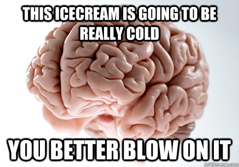 this icecream is going to be really cold you better blow on it  Scumbag Brain