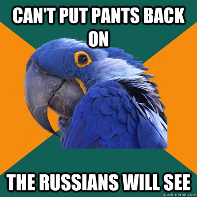 Can't put pants back on The Russians will see  Paranoid Parrot