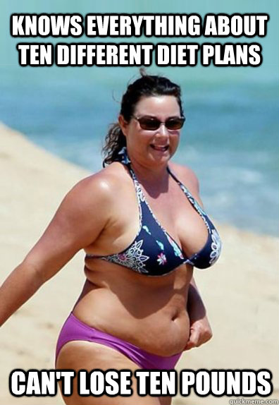 Knows everything about ten different diet plans Can't lose ten pounds  Overweight Wife