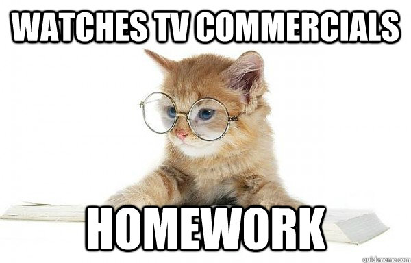 Watches tv commercials homework  Cultural Studies Cat