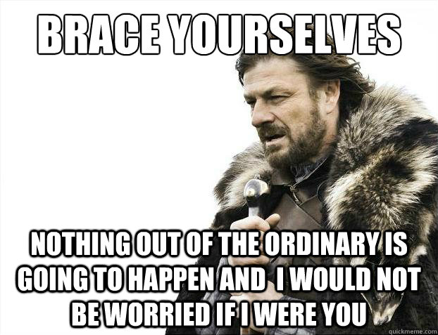 Brace yourselves NOthing out of the ordinaRY IS GOING TO HAPPEN AND  i WOULD NOT BE WORRIED IF i WERE YOU  Brace Yourselves - Borimir