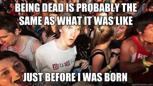 Being dead is probably the same as what it was like
 just before i was born  Sudden Clarity Clarence