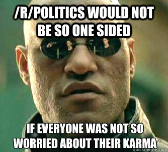 /r/politics would not be so one sided If everyone was not so worried about their karma  What if I told you