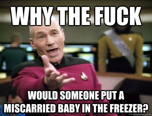 why the fuck Would someone put a miscarried baby in the freezer?  Annoyed Picard HD