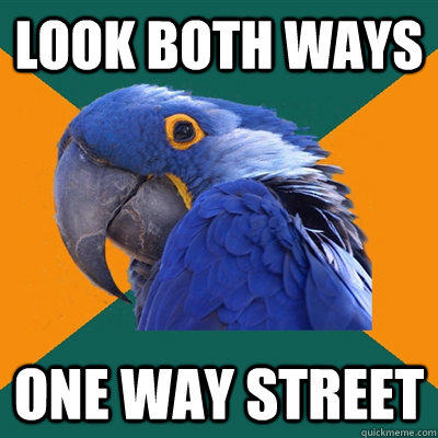 Look both ways one way street - Look both ways one way street  Paranoid Parrot