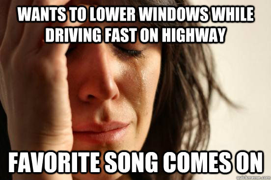 Wants to lower windows while driving fast on highway Favorite song comes on - Wants to lower windows while driving fast on highway Favorite song comes on  First World Problems
