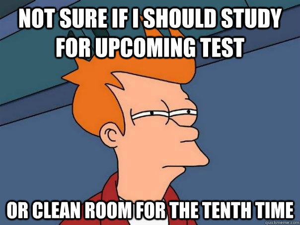 Not sure if i should study for upcoming test Or clean room for the tenth time  Futurama Fry
