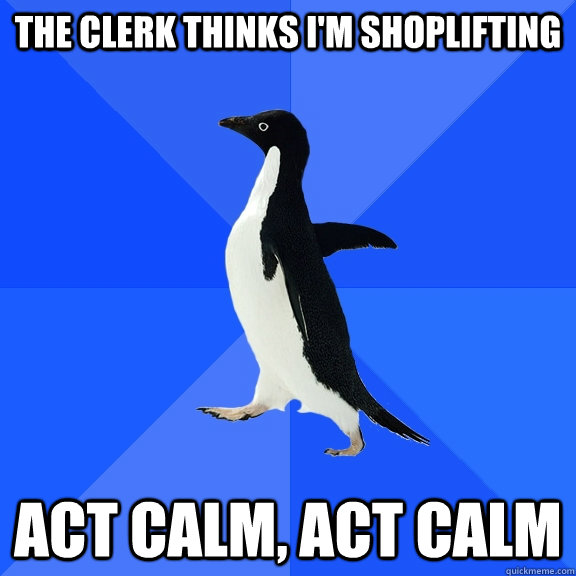 The clerk thinks I'm shoplifting act calm, act calm  Socially Awkward Penguin