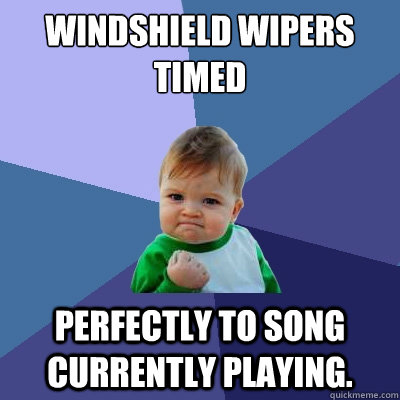Windshield wipers timed perfectly to song currently playing.  Success Kid