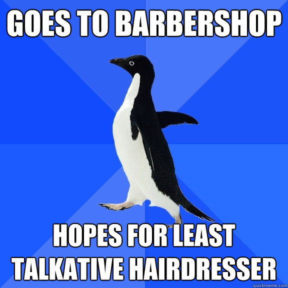 Goes to barbershop hopes for least talkative hairdresser  Socially Awkward Penguin