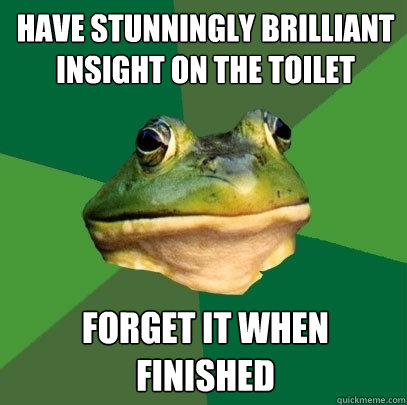 Have stunningly brilliant insight on the toilet forget it when finished  Foul Bachelor Frog