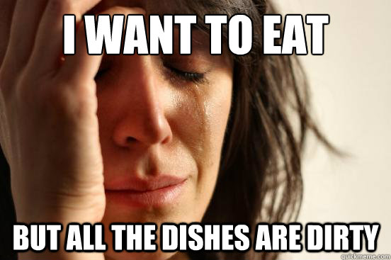 I want to eat but all the dishes are dirty  First World Problems
