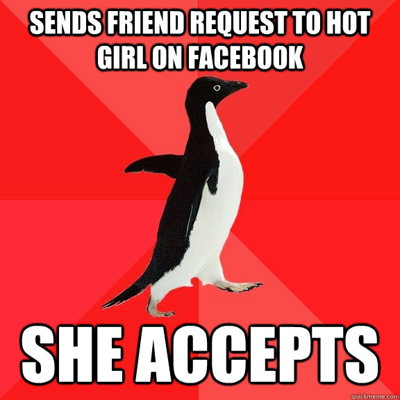 sends friend request to hot girl on facebook she accepts  Socially Awesome Penguin