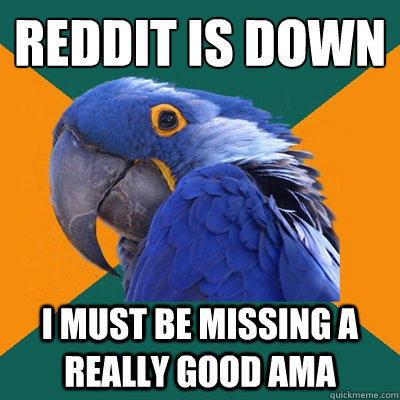 Reddit is down I must be missing a really good AMA  Paranoid Parrot